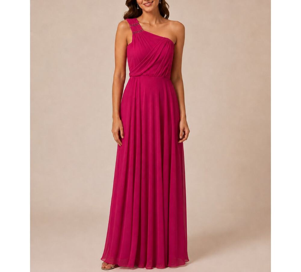 NWT Aidan Mattox Cinched One Shoulder Long Gown in Raspberry Sz. 10